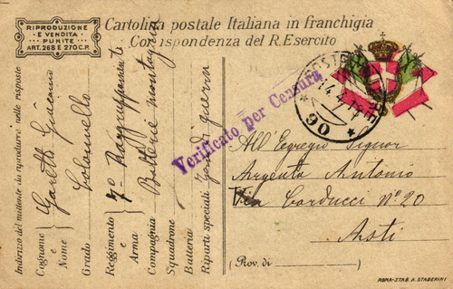 1918 cartolina militare in - -,